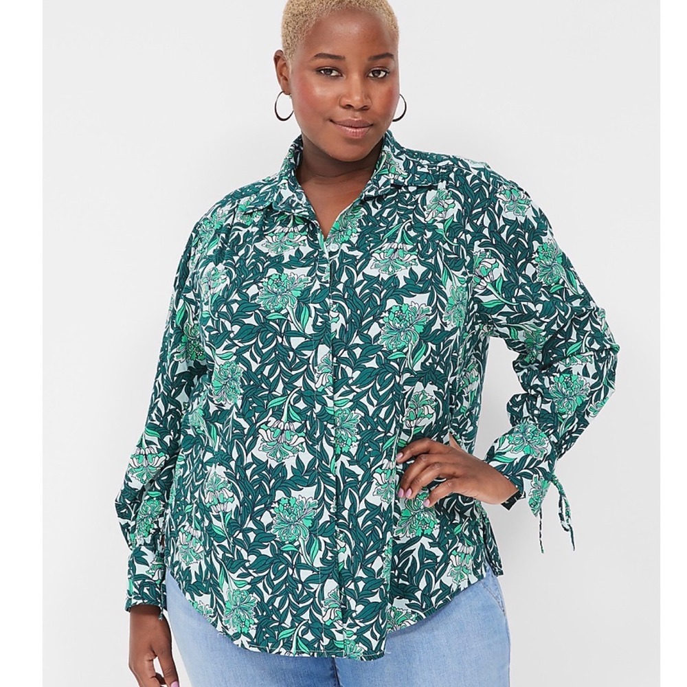Lane Bryant Floral Button Down Women NWT Green Leaf Print Garden Plus Size 18/20